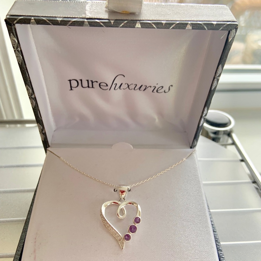 Genuine Amethyst Sterling Silver heart necklace